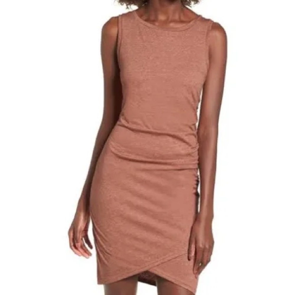 Leith Womens Ruched Side Sleeveless Bodycon Mini Dress Terracotta‎ XS